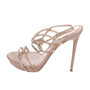 René Caovilla Leather Crystal Embellished heels